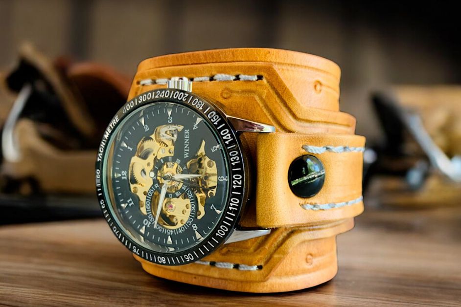 Best leather watch bands showcasing handcrafted quality with skeleton watch and custom design details