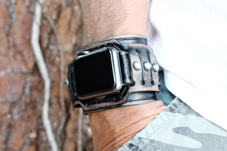 Leather watch band during break-in period showing how best leather watch bands mold to wrist